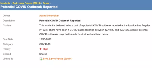 Covid Incident Potential Outbreak Reported