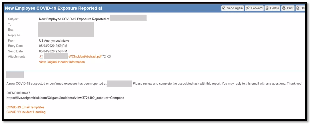 Example of Covid Exposure Report In Origami Risk