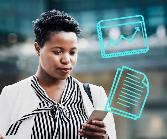 Woman managing work on phone